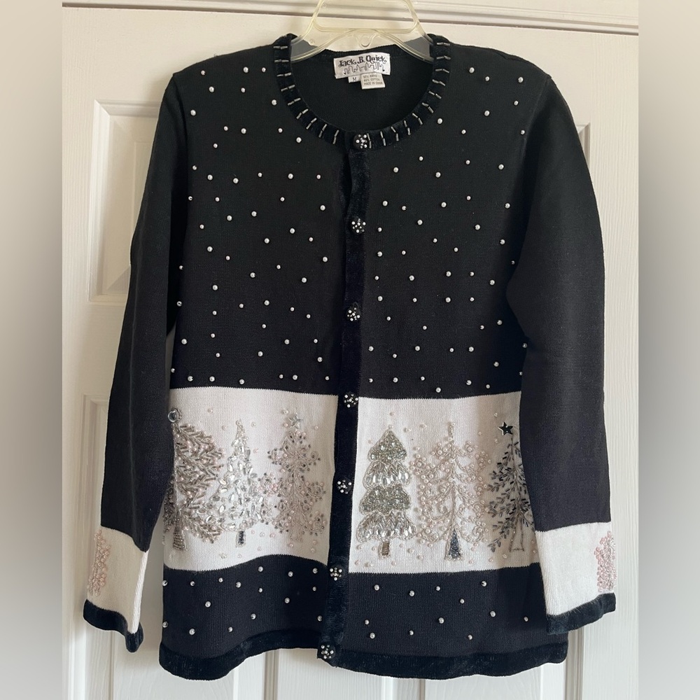 Vintage JACK B QUICK black pearl Christmas sweater M